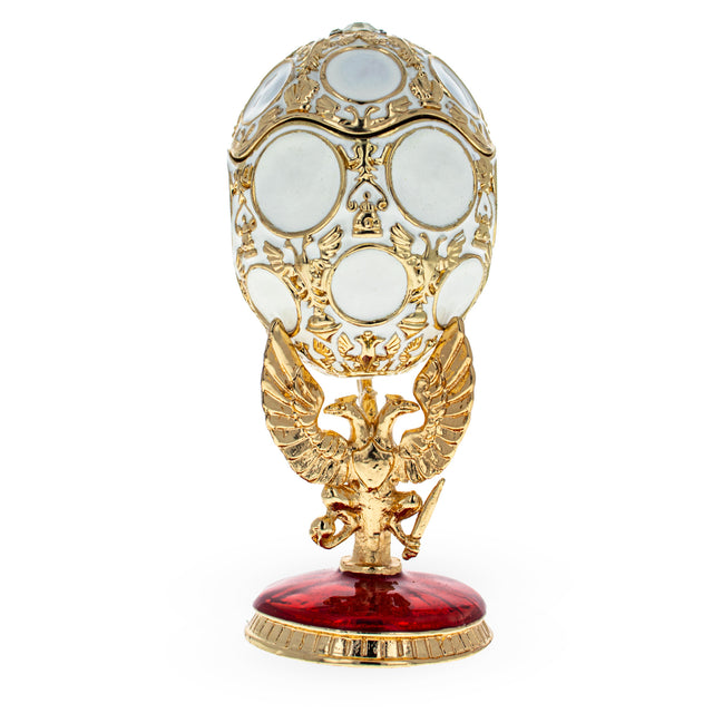 Pewter 1913 Romanov Tercentenary Royal Easter Egg 3.6 Inches in Gold color Oval