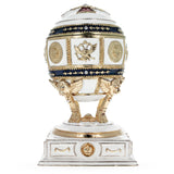 Pewter Red Cross on White Enamel Royal Inspired Imperial Easter Egg in White color Oval