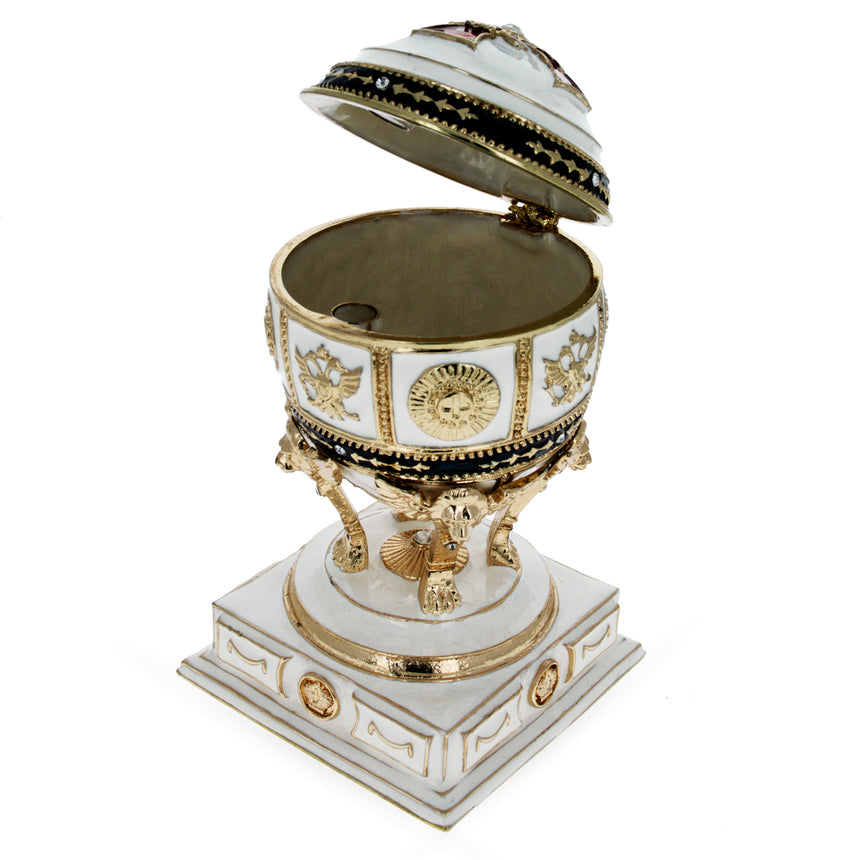 Shop Red Cross on White Enamel Royal Inspired Imperial Easter Egg. Buy Royal Royal Eggs Inspired White Oval  for Sale by Online Gift Shop BestPysanky Faberge replicas Imperial royal collectible Easter egg decorative Russian inspired style jewelry trinket box bejeweled jeweled enameled decoration figurine collection house music box crystal value for sale real