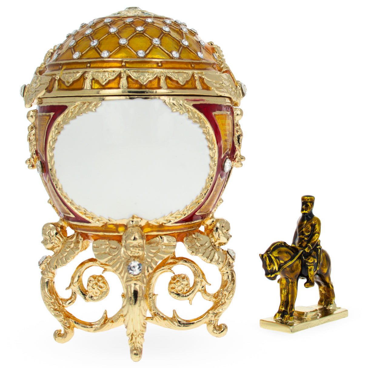 1910 Alexander III Equestrian Royal Imperial Easter Egg in Gold color,  shape