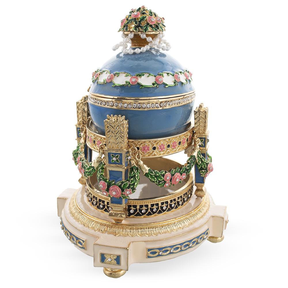 BestPysanky online gift shop sells Faberge replicas Imperial royal collectible Easter egg decorative Russian inspired style jewelry trinket box bejeweled jeweled enameled decoration figurine collection house music box crystal value for sale real