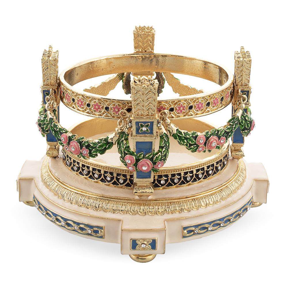 Shop 1907 Love Trophies Egg (Cradle with Garlands) Musical Royal Easter Egg. Buy Royal Royal Eggs Imperial Musical Figurines Blue   for Sale by Online Gift Shop BestPysanky Faberge replicas Imperial royal collectible Easter egg decorative Russian inspired style jewelry trinket box bejeweled jeweled enameled decoration figurine collection house music box crystal value for sale real