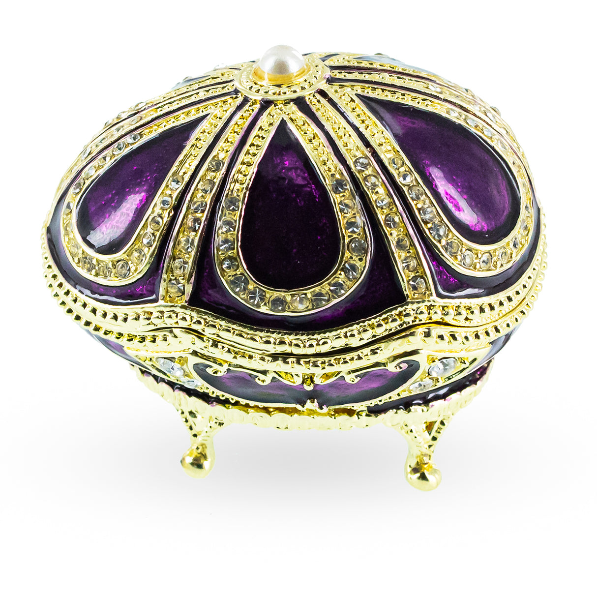 Bejeweled Purple Enamel Egg Figurine with Clock in Purple color, Oval shape