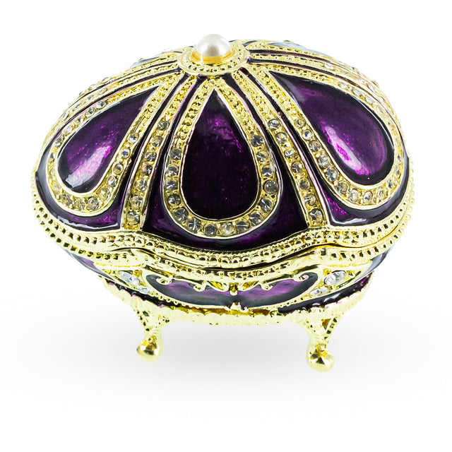 Bejeweled Purple Enamel Egg Figurine with Clock in Purple color Oval