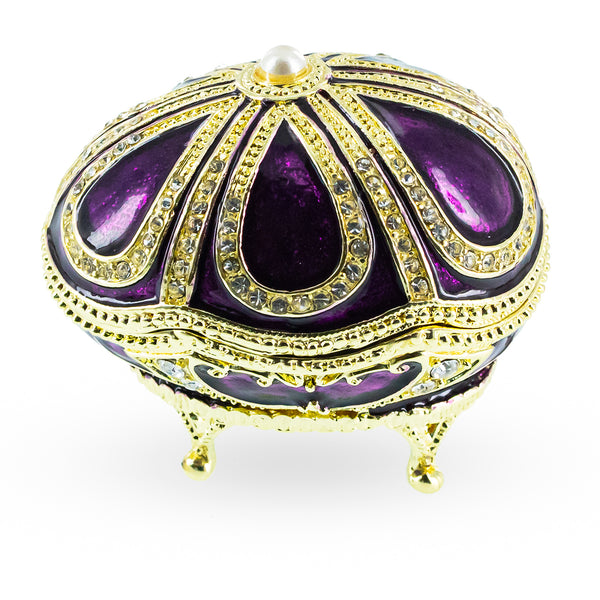 Bejeweled Purple Enamel Egg Figurine with Clock by BestPysanky