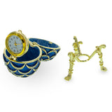 Blue Enamel Pinecone Royal Inspired Imperial Easter Egg with Clock , dimensions in inches: 2.7 x 1.6 x 1.6