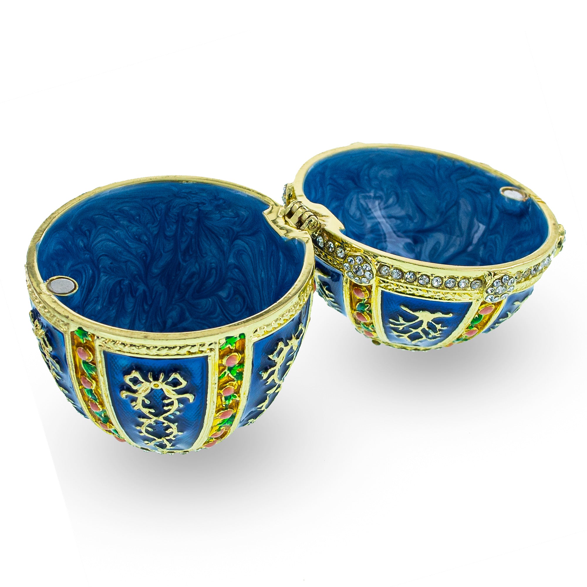 1899 Twelve Panel Royal Imperial Easter Egg in Blue Enamel , dimensions in inches: 3.8 x 2.1 x 2.1