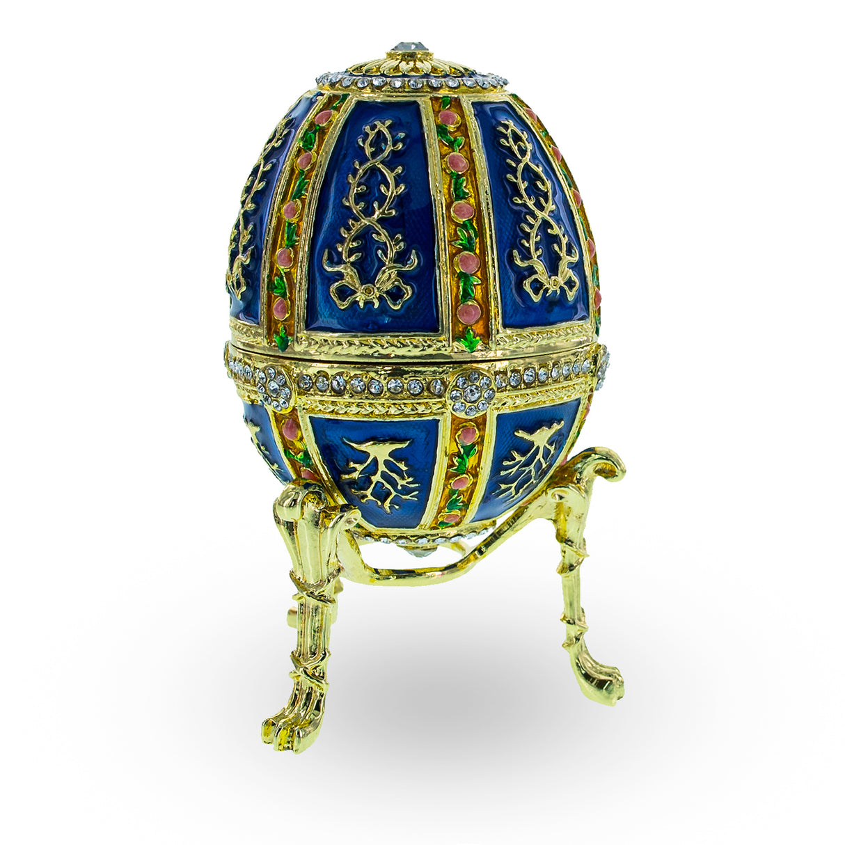 Pewter 1899 Twelve Panel Royal Imperial Easter Egg in Blue Enamel in White color Oval