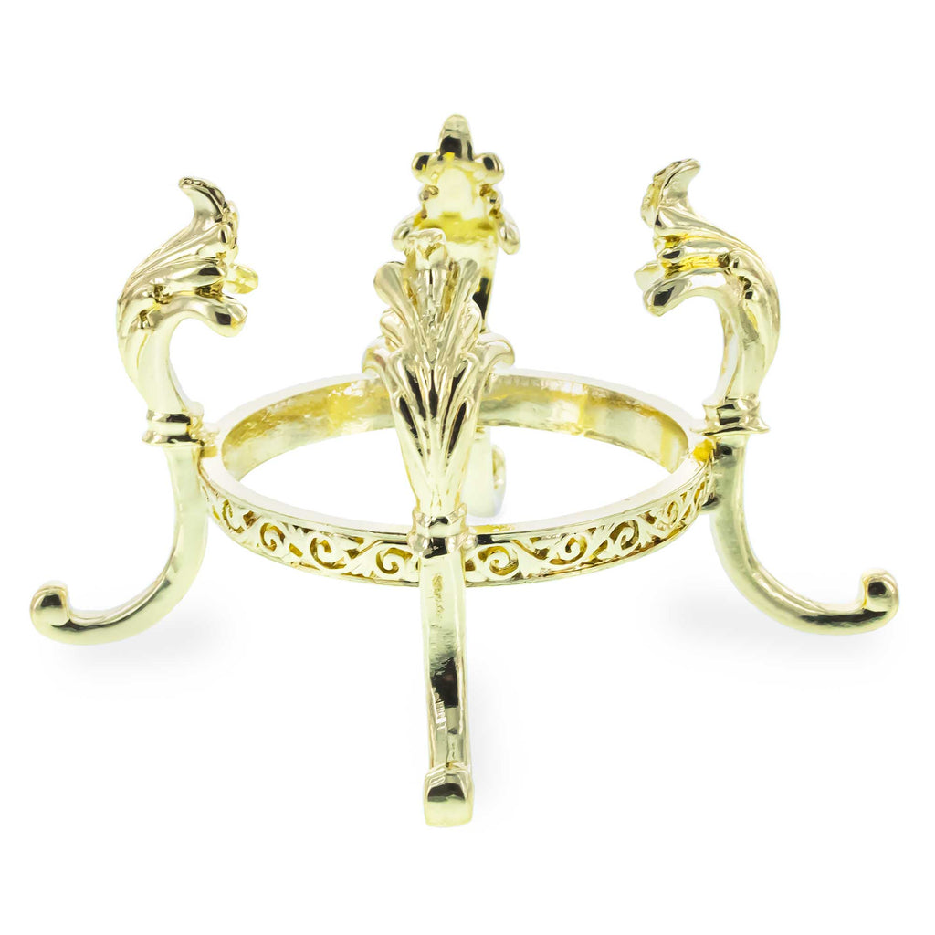 Four-legged Gold Tone Metal Ostrich Egg Sphere Stand Holder Display 2.53 Inches Tall in Gold color