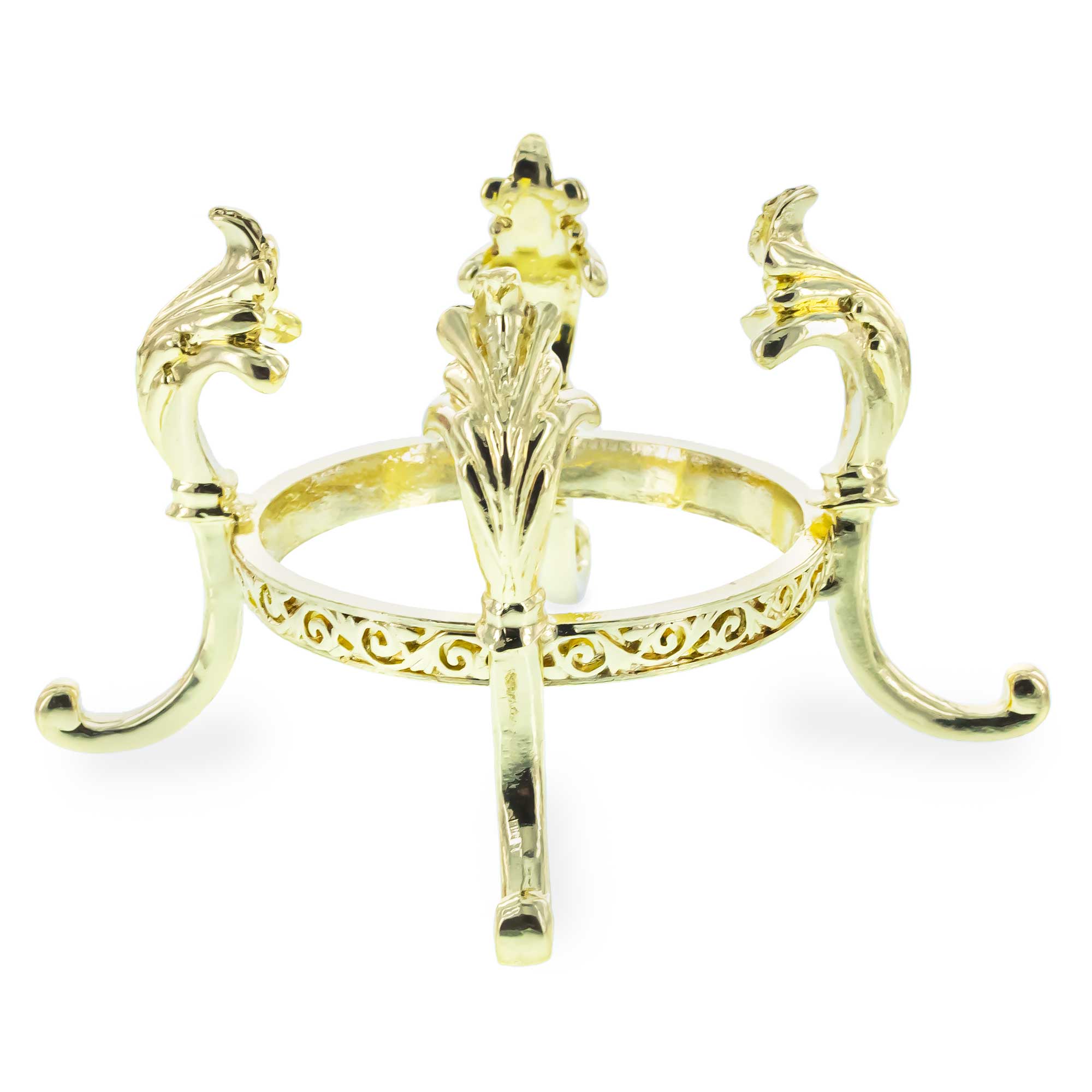 Four-legged Gold Tone Metal Ostrich Egg Sphere Stand Holder Display 2.53 Inches Tall in Gold color