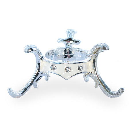 White Enamel with Crystals Silver Tone Metal Egg Sphere Stand Holder Display in Silver color,  shape