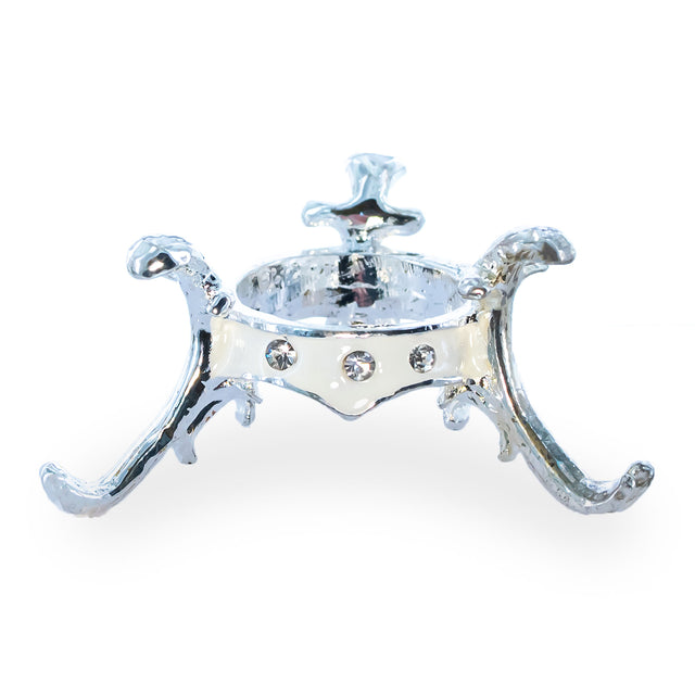 White Enamel with Crystals Silver Tone Metal Egg Sphere Stand Holder Display in Silver color