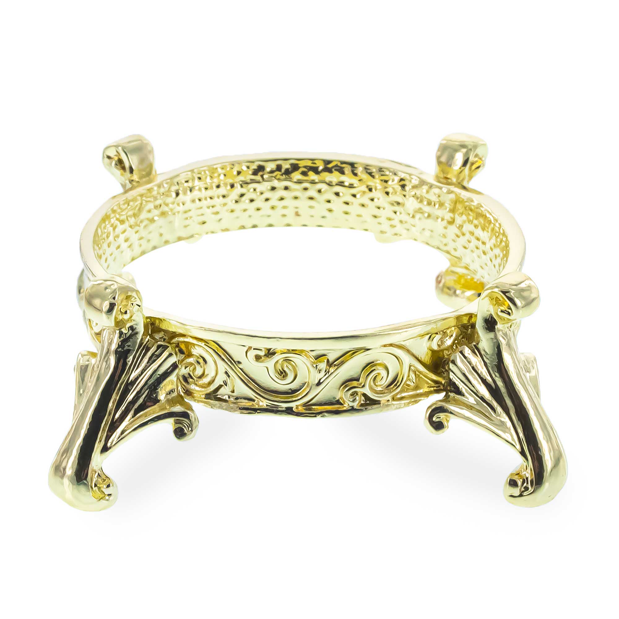 Scroll Four-legged Gold Tone Metal Egg Sphere Stand Holder DisplayChina , dimensions in inches: 0.95 x 1.9 x 1.9