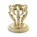 Three Angels on Pedestal Gold Tone Metal Egg Sphere Stand Holder Display in Gold color