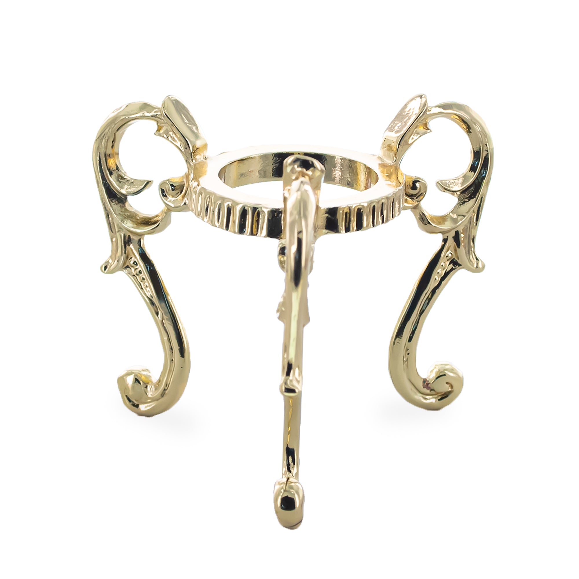 Ring on Three Legs Gold Tone Metal Egg Sphere Stand Holder Display in Gold color