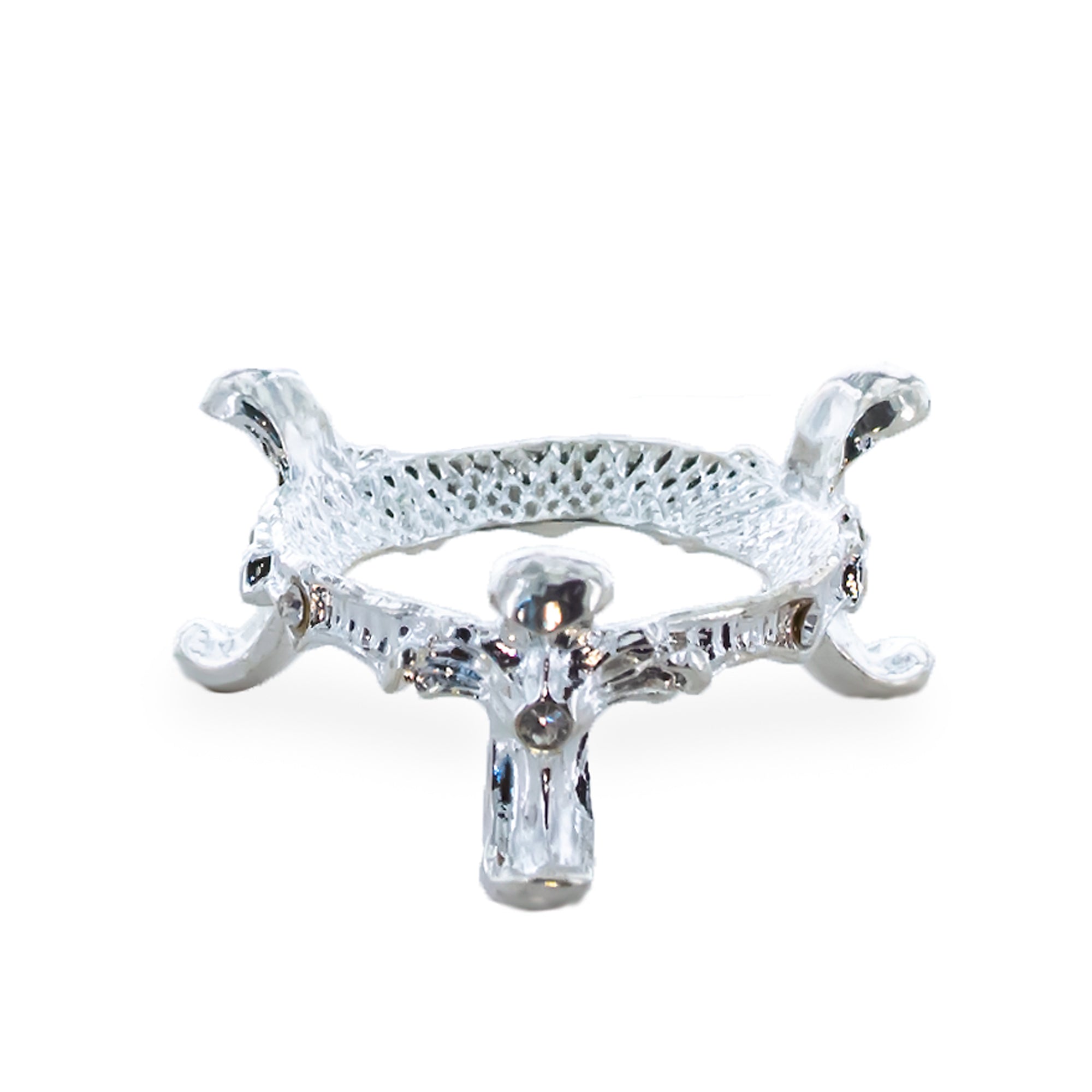 Low Profile Jeweled Silver Tone Metal Egg Sphere Stand Holder Display in Silver color