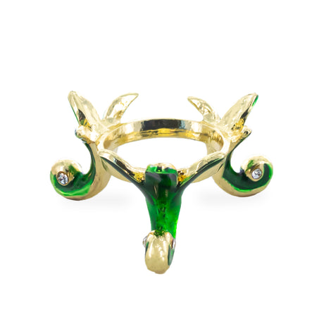 Green Leaves Gold Tone Metal Green Egg Stand Holder in Green color,  shape