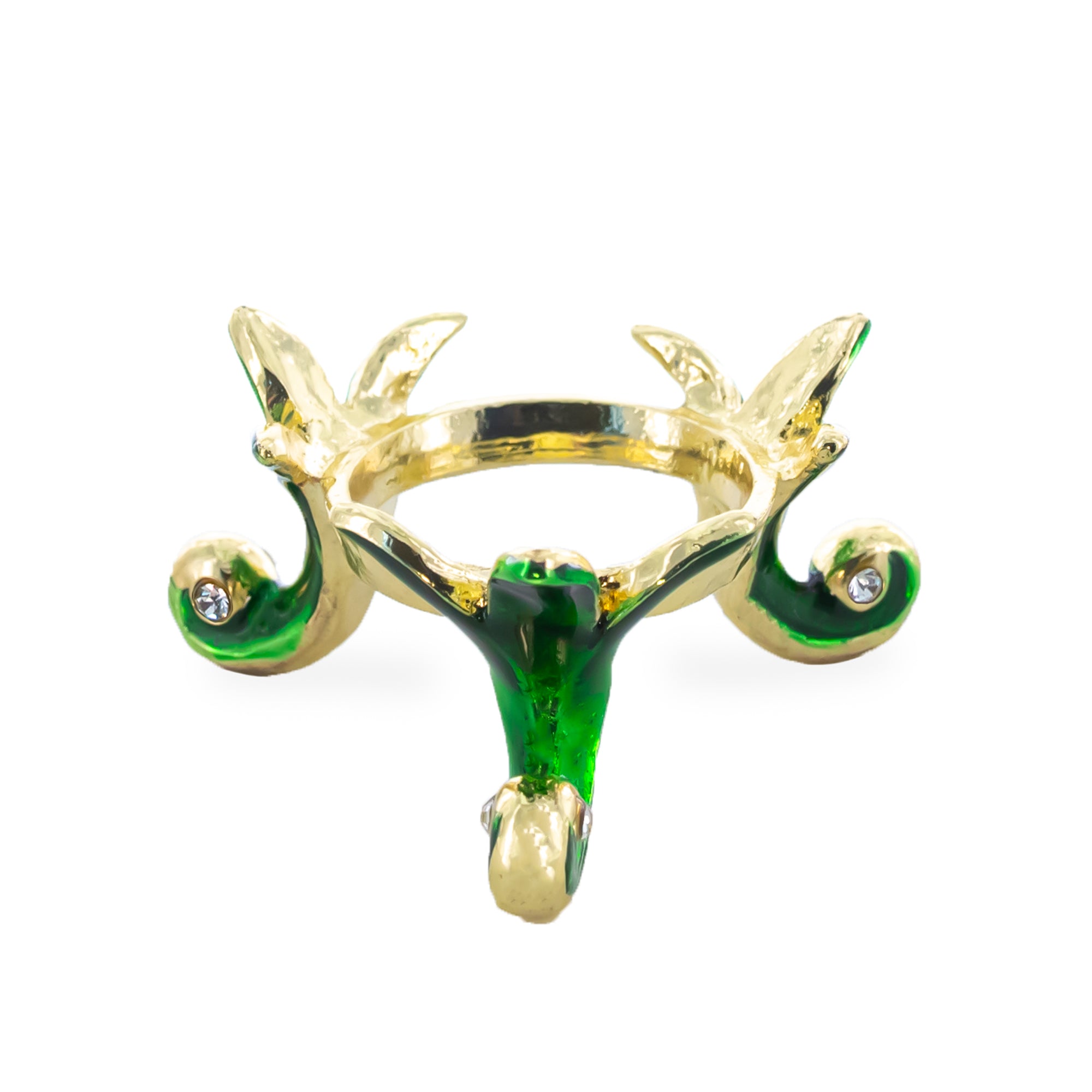Green Leaves Gold Tone Metal Green Egg Stand Holder in Green color