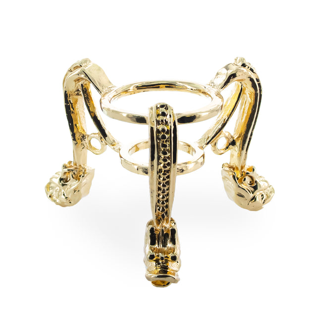 Quatrefoil Gold Tone Metal Egg Sphere Stand Holder Display in Gold color