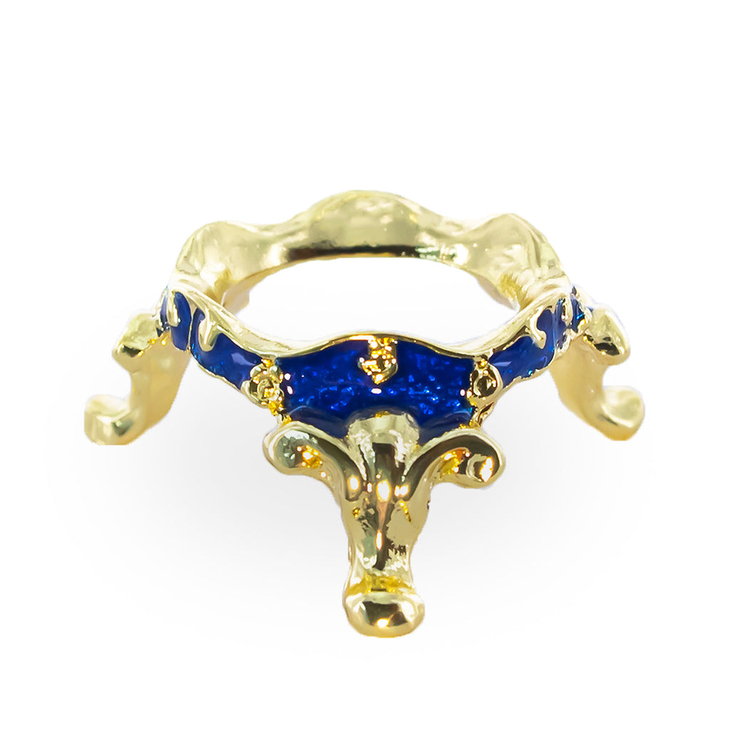 Mini Three-legged Blue Enamel Metal Egg Sphere Stand Holder Display in Blue color