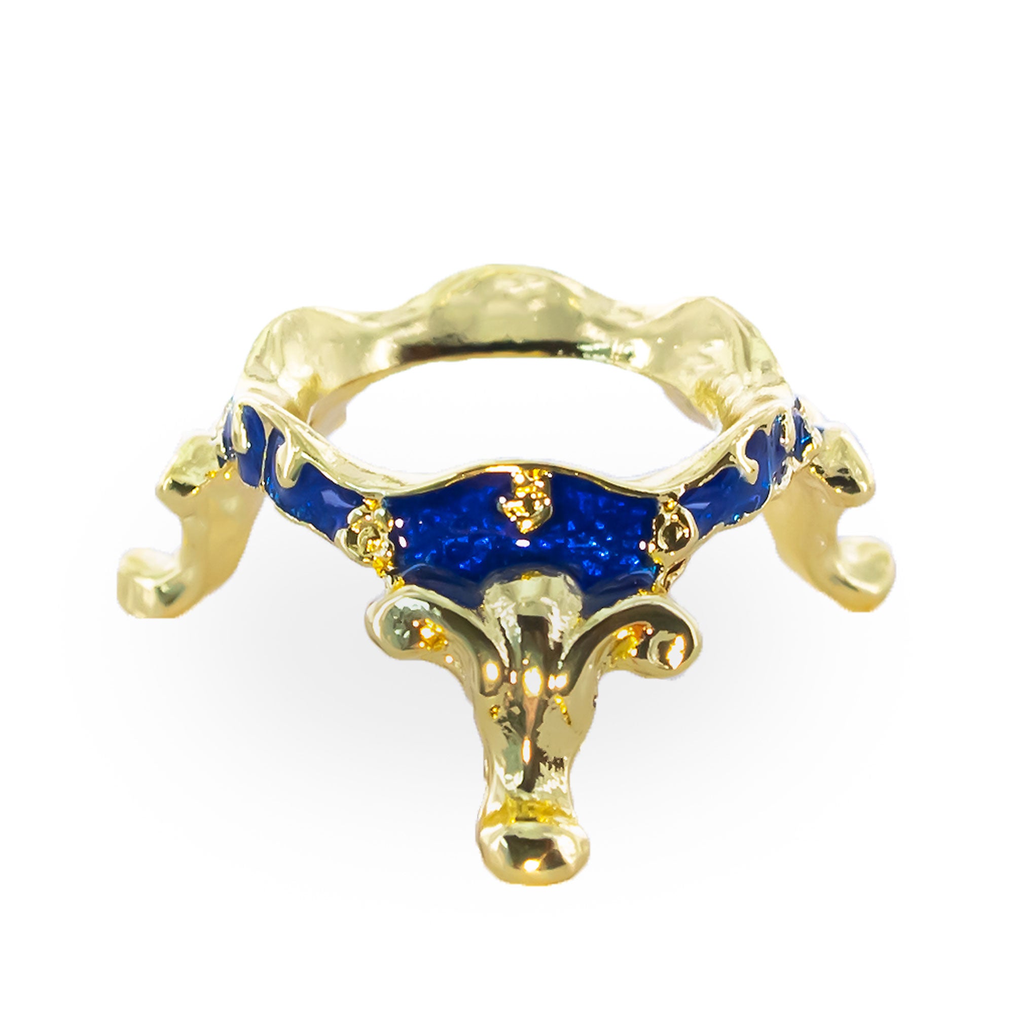 Mini Three-legged Blue Enamel Metal Egg Sphere Stand Holder Display in Blue color