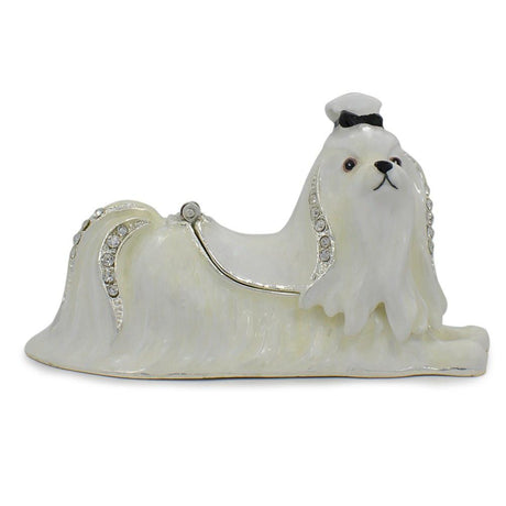 White Maltese Dog Jewelry Trinket Box Figurine in Multi color,  shape