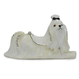White Maltese Dog Jewelry Trinket Box Figurine in Multi color
