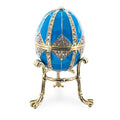Crystal Rhombus on Blue Enamel Royal Inspired Metal Easter Egg 3.15 Inches in Blue color Oval