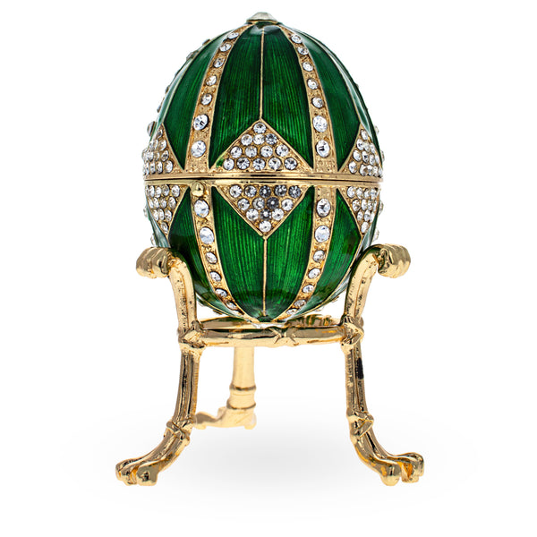 Crystal Rhombus on Green Enamel Royal Inspired Imperial Egg 3.15 Inches by BestPysanky