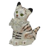 Maine Coon Cat with a Crystal Bow Jewelry Trinket Box Figurine in Multi color