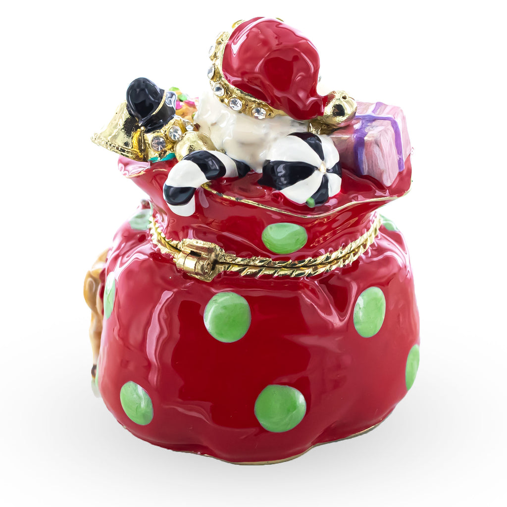 Santa in Gifts Bag Trinket Box Figurine , dimensions in inches: 2.75 x 3.69 x 3.69