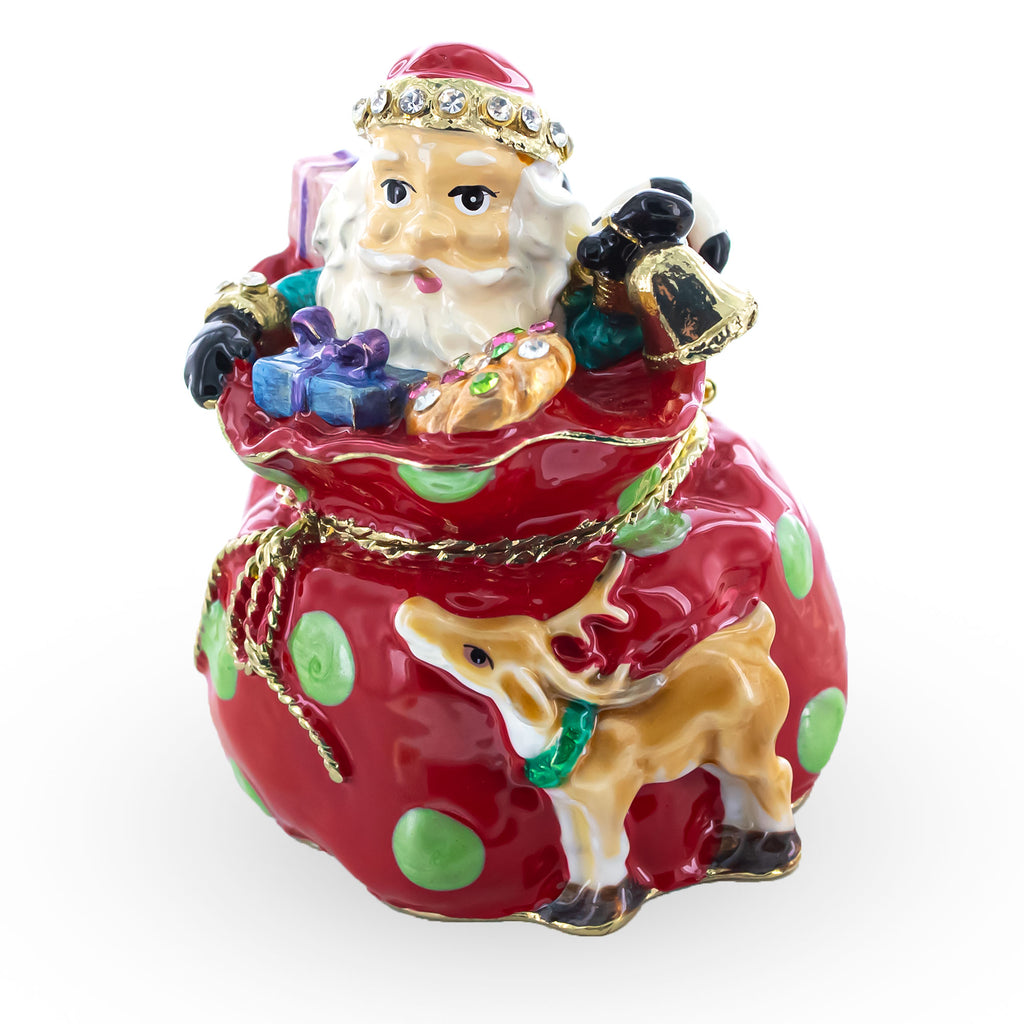 Santa in Gifts Bag Trinket Box Figurine in Red color