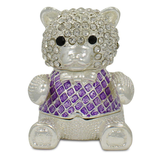 Crystal Teddy Bear Trinket Box Figurine 2 Inches in Multi color