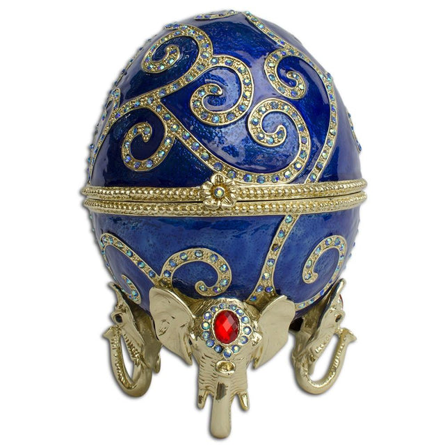 Jeweled Royal Elephant Egg Figurine 7.5 Inches in Blue color, Oval shape