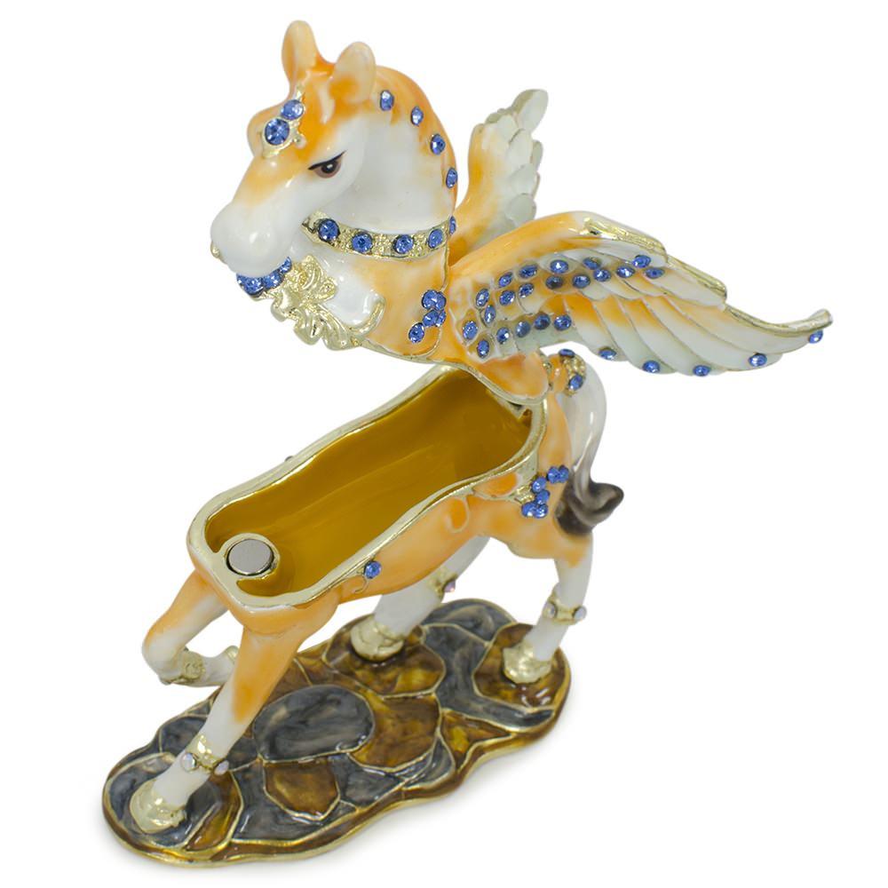 Jeweled Pegasus Horse Trinket Box Figurine 3.25 Inches , dimensions in inches: 3.25 x 3.69 x 3.69