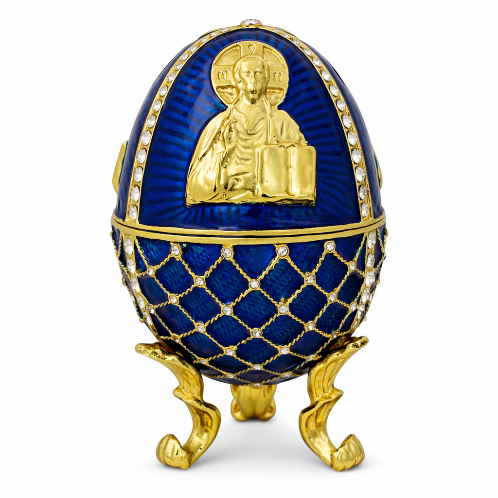 Jesus the Savior Icon Royal Inspired Easter Egg in Blue color Oval