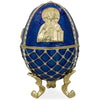 Pewter Jesus the Savior Icon Royal Inspired Easter Egg in Blue color Oval