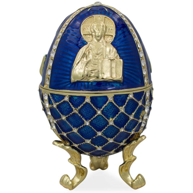 Jesus the Savior Icon Royal Inspired Easter Egg in Blue color Oval