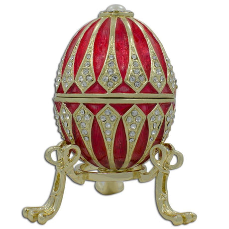 Pewter Red Enamel Jeweled Royal Inspired Imperial Metal Easter Egg 3.25 Inches in Red color Oval