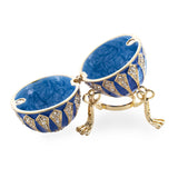 Blue Enamel Jeweled Royal Inspired Metal Easter Egg 3.25 Inches , dimensions in inches: 3.25 x 3.47 x 3.47