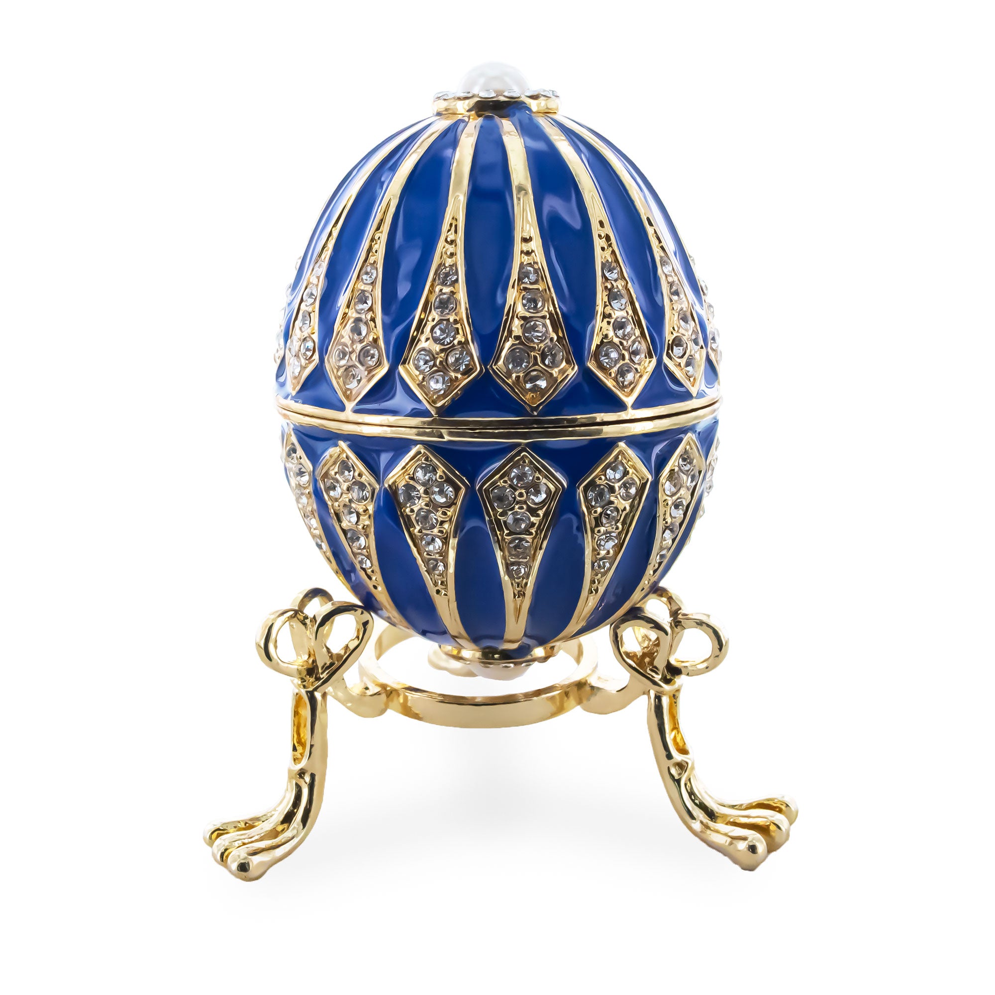Blue Enamel Jeweled Royal Inspired Metal Easter Egg 3.25 Inches in Blue color Oval