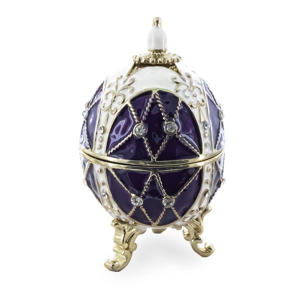 Trellis on Purple Enamel Royal Inspired Easter Egg 2.75 Inches in Purple color Oval