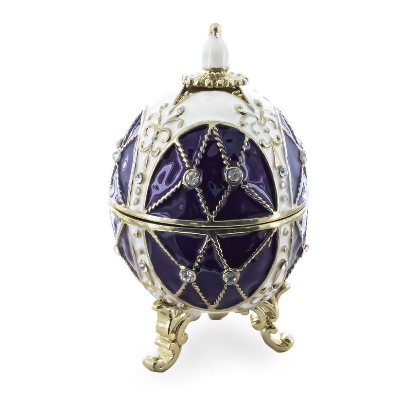 Trellis on Purple Enamel Royal Inspired Easter Egg 2.75 Inches in Purple color Oval