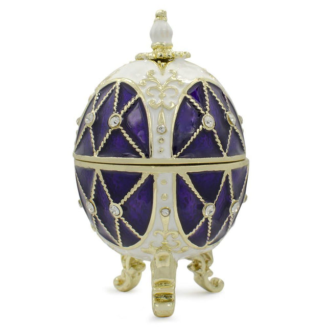 Trellis on Purple Enamel Royal Inspired Easter Egg 2.75 Inches in Purple color, Oval shape