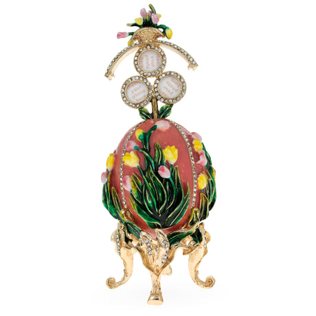 1898 Lilies of the Valley Royal Imperial Metal Easter Egg in Pink in Pink color, Oval shape