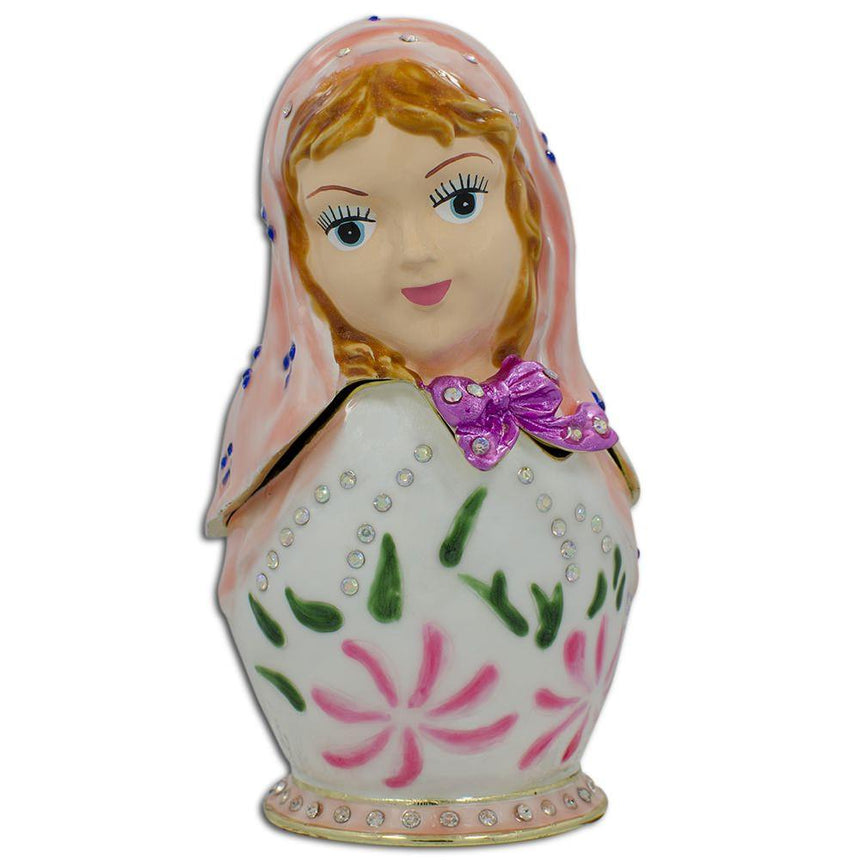 Jeweled Doll Trinket Box Figurine 4.75 Inches in Multi color