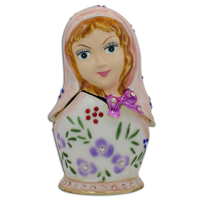 Jeweled Doll Trinket Box Figurine 3.75 Inches in Multi color