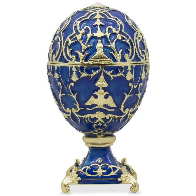 Pewter 1912 Tsarevich Royal Imperial Easter Egg in Blue color Oval