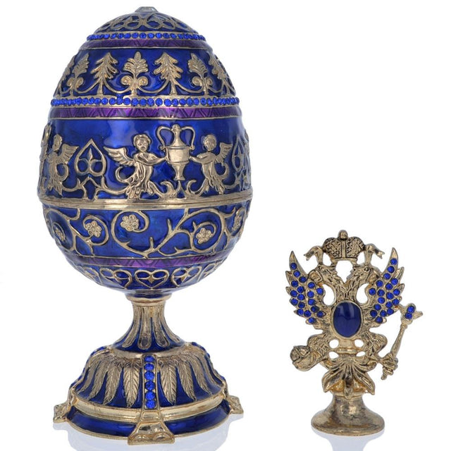 1912 Tsarevich Royal Imperial Easter Egg 5.5 Inches in Blue color, Oval shape