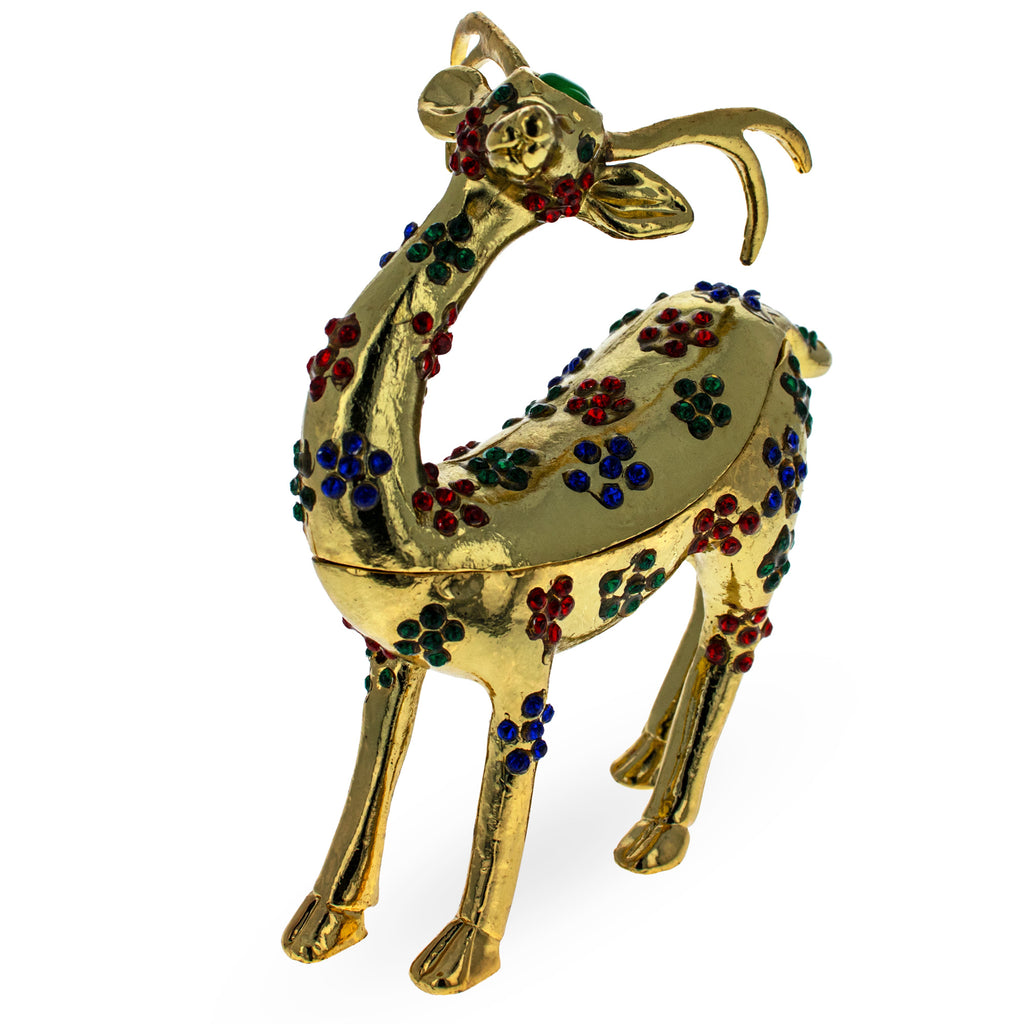 Pewter Jeweled Reindeer Trinket Box Figurine in Multi color